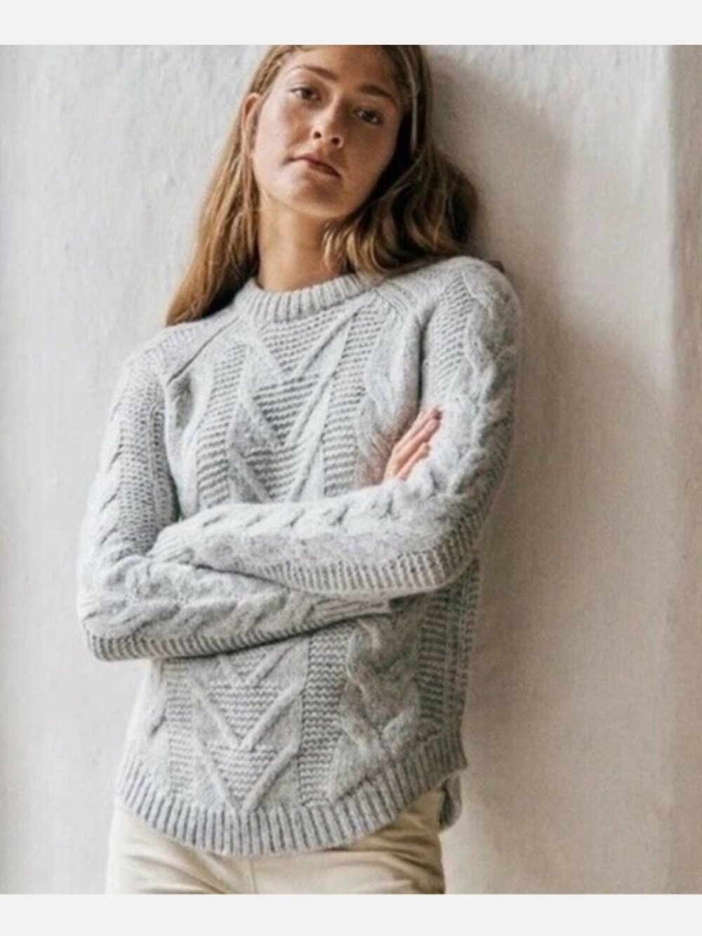 Marine Layer Alpaca Wool Cable Knit Sweater Size XSmall Crewneck Cozy Minimalist